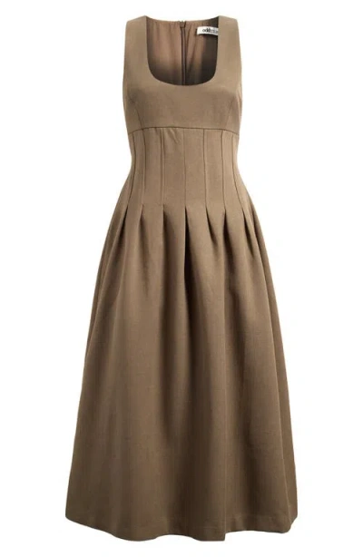 Odd Muse Scoop Neck Midi Dress In Mushroom