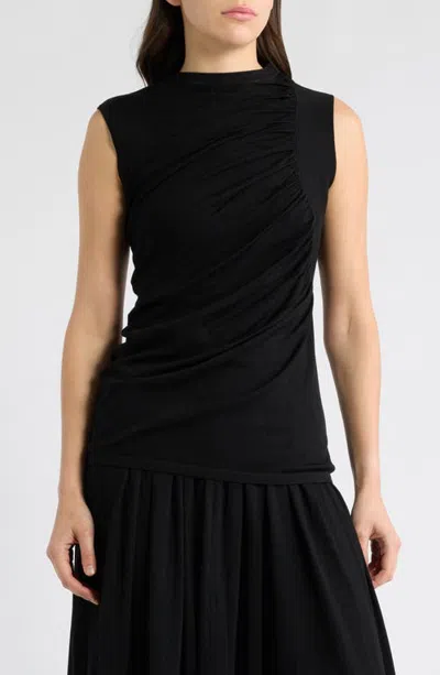 Odd Muse Semisheer Ruched Top In Black