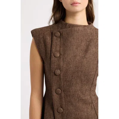Odd Muse Tweed Button Detail Minidress In Brown