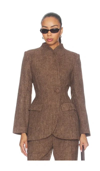 Odd Muse Tweed Tailored Blazer In Brown