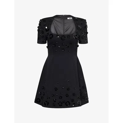 Odd Muse Womens Black Applique Embellished Cotton-blend Mini Dress Xs