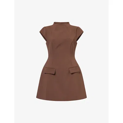 Odd Muse Womens Chocolate Cap-sleeve High-neck Crepe Mini Dress In Brown