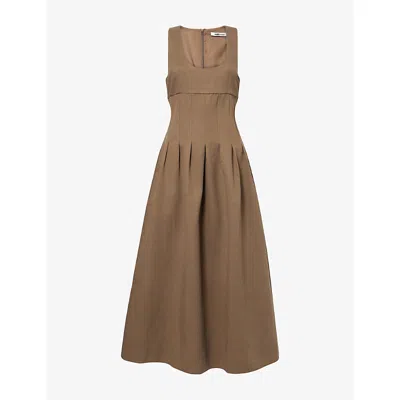 Odd Muse Womens Cinched Cotton-blend Midi Dress Mushroom