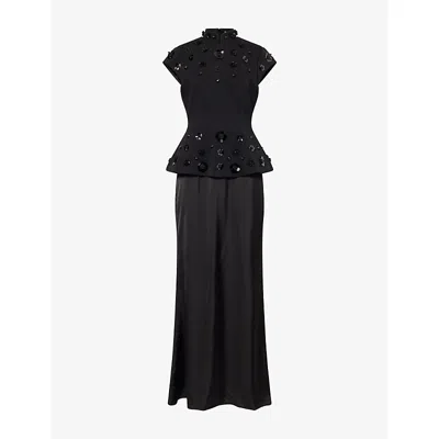Odd Muse Womens Embellished Clapped-sleeves Cotton Blend Gown Black