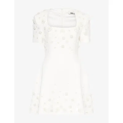 Odd Muse Womens Floral Appliqué Woven Mini Dress White