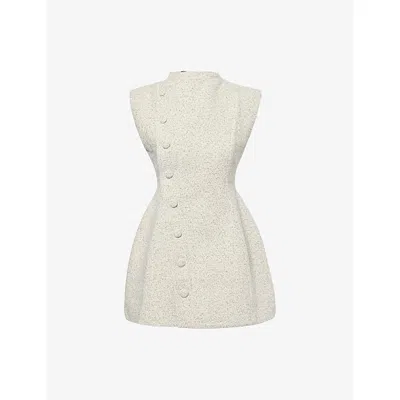 Odd Muse Womens Grey Tweed Button-up Sleeveless Tweed Mini Dress Xs In Multi