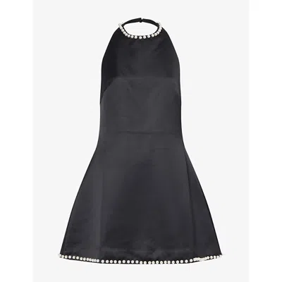 Odd Muse Womens Halter Pearl Satin Mini Dress Black