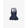 Odd Muse Womens Navy Polka Dot Polka-dot Peplum Woven Top In Blue