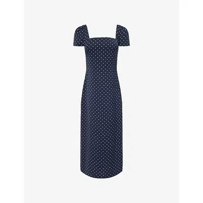 Odd Muse Womens Polka-dot Square-neck Woven Midi Dress Navy Polka Dot In Blue