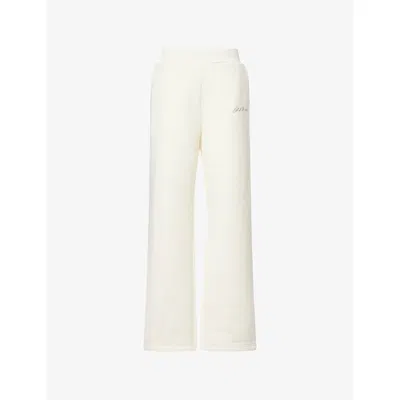 Odd Muse Womens Ecru Brand-embroidery Wide-leg Cotton-jersey Jogging Bottoms