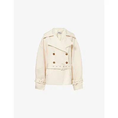 Odd Muse Womens Stone Double-breasted Removable-belt Cotton-blend Trench Jacket In Gray