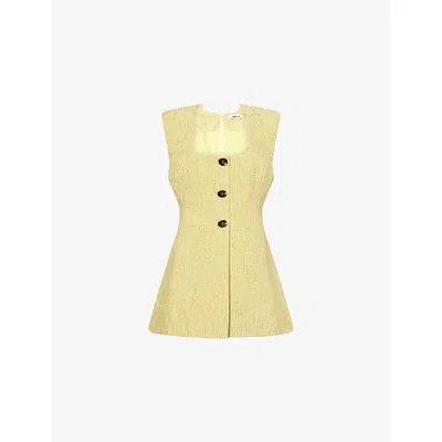 Odd Muse Womens Short-sleeve Button-front Bouclé Mini Dress Chartreuse
