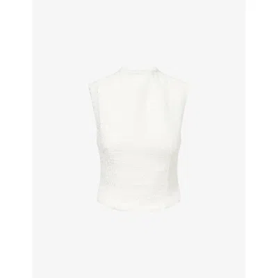 Odd Muse Womens Sleeveless High-neck Bouclé Top White