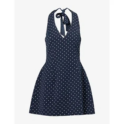 Odd Muse Womens Volume Polka-dot Woven Mini Dress Navy Polka Dot Xs