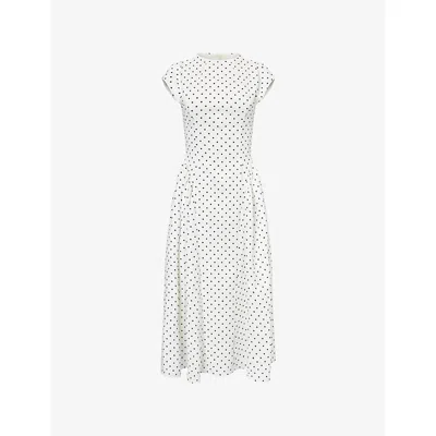 Odd Muse Womens Polka-dot Capped-sleeve Woven Midi Dress White Polka Dot