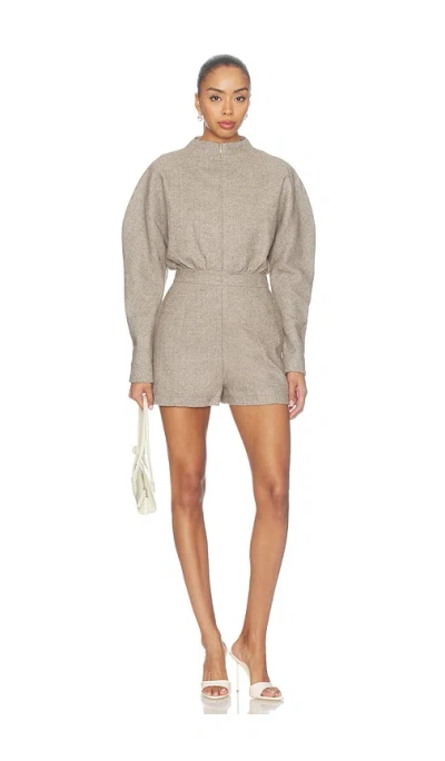 Odd Muse Wool Mix Tweed Playsuit In Brown