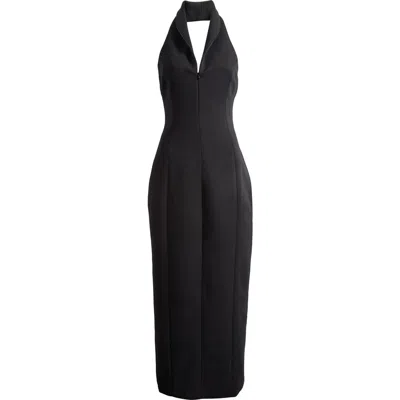 Odd Muse Zip Halter Midi Dress In Black