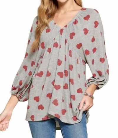 Oddi Hearts Full Of Love Blouse In Grey/red In Multi
