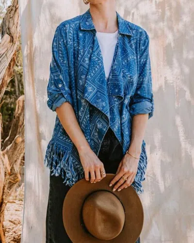 Oddi Patchwork Chambray Cardigan In Denim In Multi