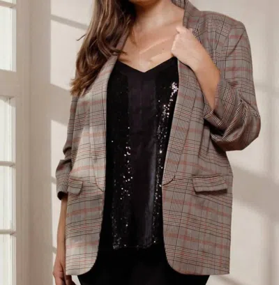 Oddi Plaid Collared Blazer In Taupe