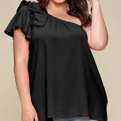 Oddi Plus Ruffled One Shoulder Top In Black