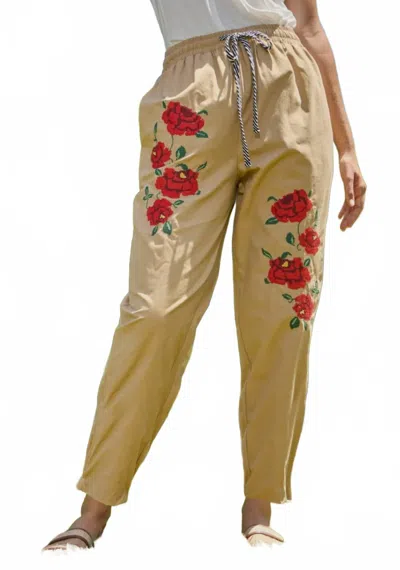 Oddi Rose Embroidered Jogger Pants In Brown Floral
