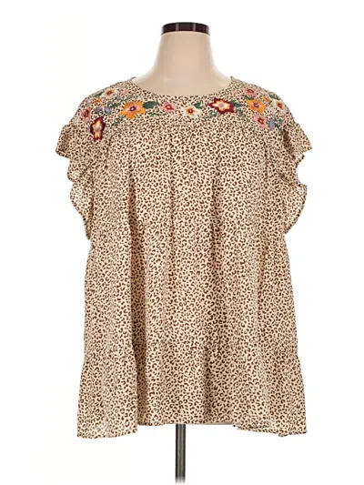 Pre-owned Oddi Short Sleeve Blouse In Tan