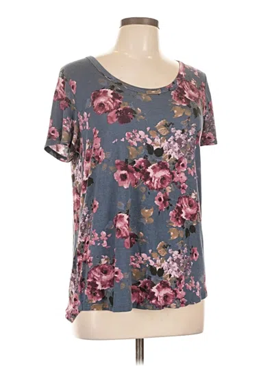 Pre-owned Oddi Short Sleeve Top Gray Floral Pattern Scoop Neck Tops