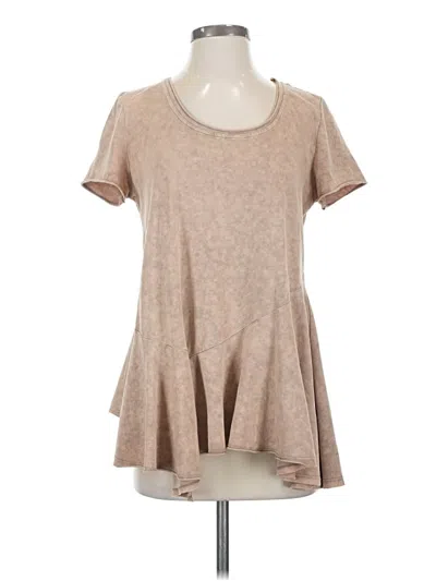 Pre-owned Oddi Short Sleeve Top Tan Scoop Neck Tops In Brown