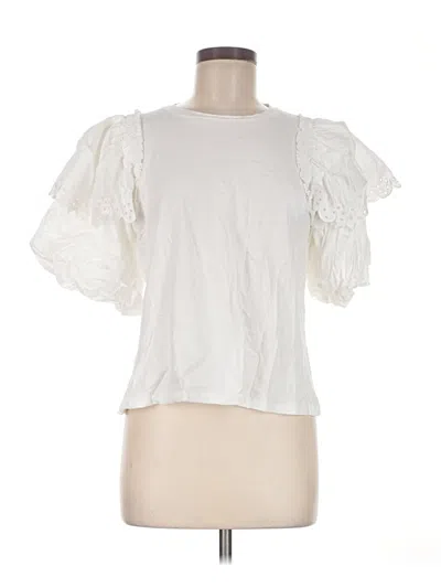 Pre-owned Oddi Short Sleeve Top White Ruffles Neckline Tops