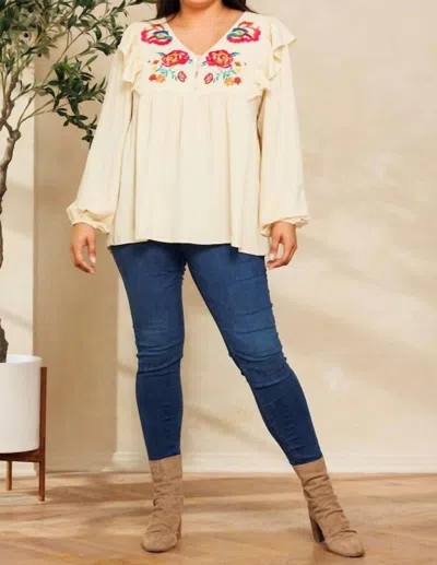 Oddi V-neckline Embroidered Blouse In Cream In White