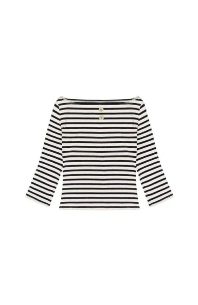 Oddli 3/4 Sleeve Boat Neck Top In Black