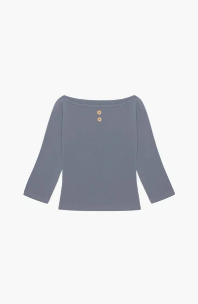 Oddli 3/4 Sleeve Boat Neck Top In Blue