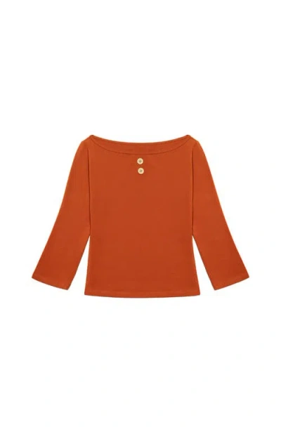 Oddli 3/4 Sleeve Boat Neck Top In Orange