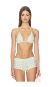 Oddli Bikini Top In Light Blue Plaid