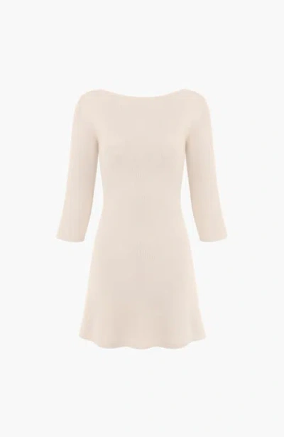 Oddli Knit 3/4 Sleeve Boat Neck Dress In Neutral
