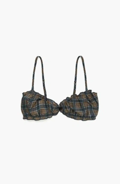 Oddli Plaid Bralette In Dark Green Plaid