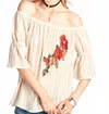 Oddy Off-the-shoulder Striped Cotton Blouse In Beige In Neutral