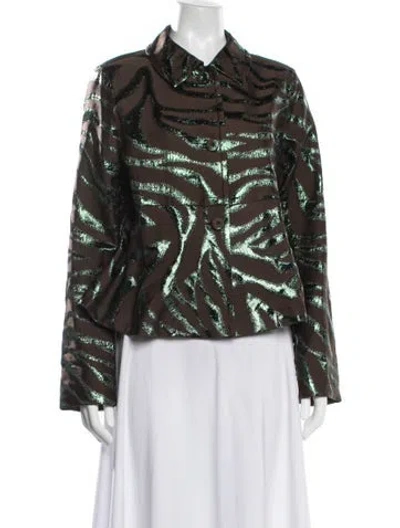 Pre-owned Odeeh Animal Print Long Sleeve Top W/ Tags In Green