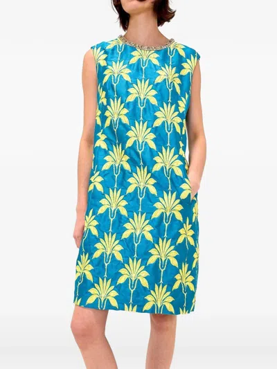 Odeeh Beaded Floral Dress In Blue