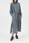 Odeeh Button Down Long Sleeve Silk Dress In Admiral In Blue