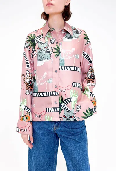 Odeeh Cats & Tigers Blouse In Blush In Brown