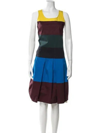 Pre-owned Odeeh Colorblock Pattern Midi Length Dress In Blue/red