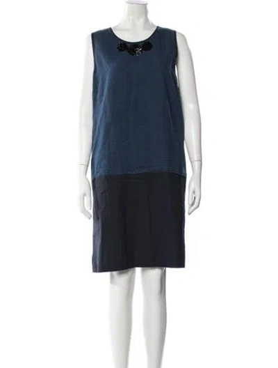Pre-owned Odeeh Crew Neck Knee-length Dress In Blue
