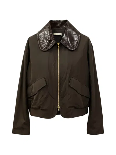 Odeeh Crocodile-effect Collar Flap-pocket Jacket In Brown