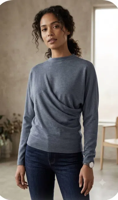 Odeeh Draped Asymmetric Cut Knit Sweater In Steel In Blue
