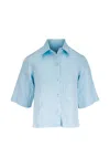 Odeeh Duchesse Jacquard-effect Cropped Blouse In Blue