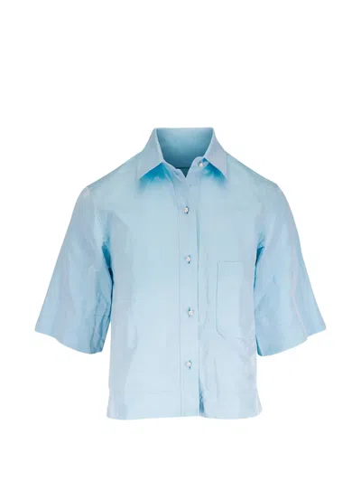 Odeeh Duchesse Jacquard-effect Cropped Blouse In Blue