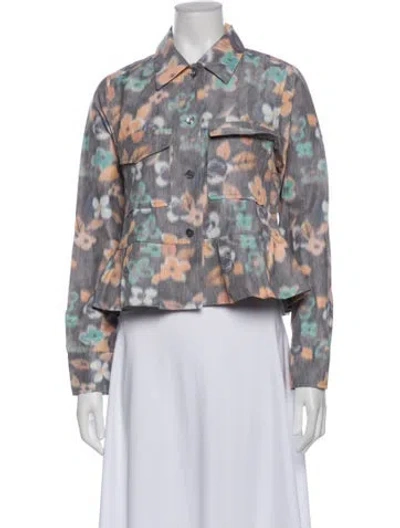 Pre-owned Odeeh Floral Print Denim Jacket W/ Tags In Multi