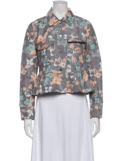 Pre-owned Odeeh Floral Print Denim Jacket W/ Tags In Multi